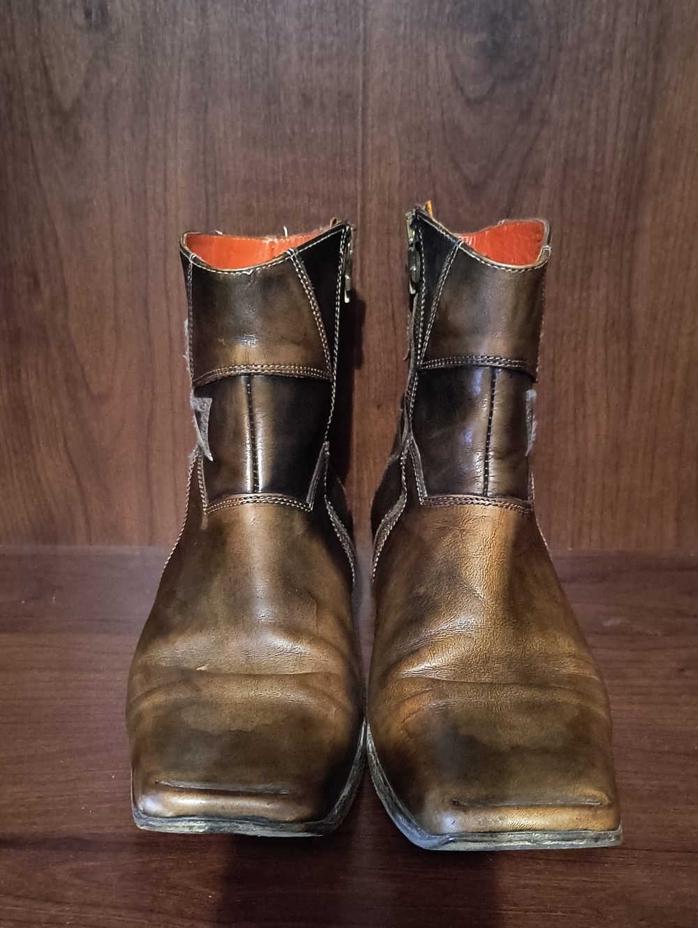 Mark Nason Distressed Brown Leather Ankle Boots with Side Zip